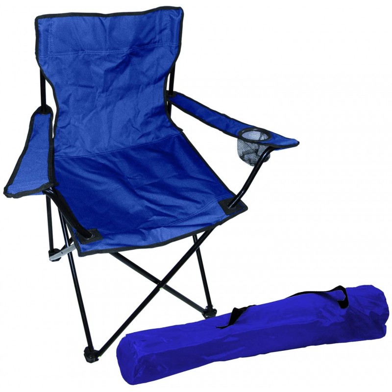 Chaise de pêcheur Chaise de camping pliable avec porte-gobelet et sac Bleu