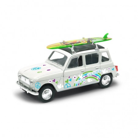 Voiture miniature 4L Blanche avec surf  1/40