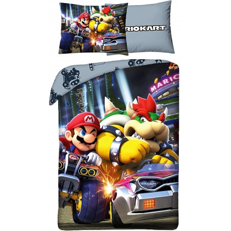 Housse de couette Mario kart Mario et Bowser
