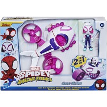 SPIDEY AND HIS AMAZING FRIENDS Marvel, Figurine Ghost-Spider de 10 cm avec Moto-coptère Convertible