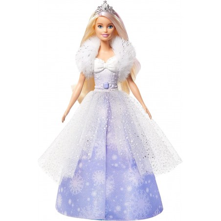 Barbie Dreamtopia poupée princesse Flocons avec robe qui se déploie et cheveux blonds à mèche rose