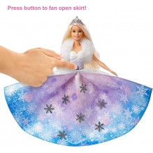 Barbie Dreamtopia poupée princesse Flocons avec robe qui se déploie et cheveux blonds à mèche rose