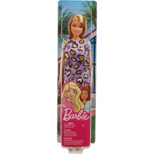 Barbie Chic poupée aux cheveux châtains avec robe violette à motifs cœurs