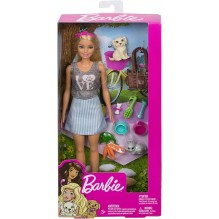 Barbie Famille coffret poupée et ses animaux, avec figurines chiot, lapin