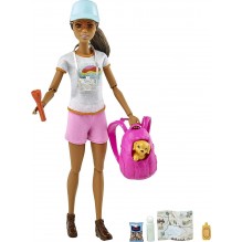 Barbie Bien-être coffret Randonnée avec poupée brune, figurine chiot