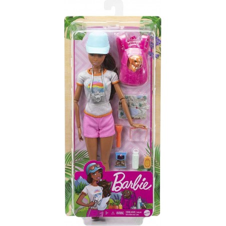 Barbie Bien-être coffret Randonnée avec poupée brune, figurine chiot