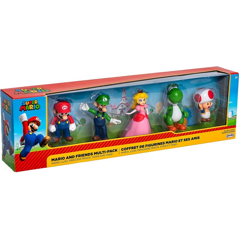 Coffret 5 Figurines super Mario,Mario, Luigi, Princesse Peach, Yoshi et Toad