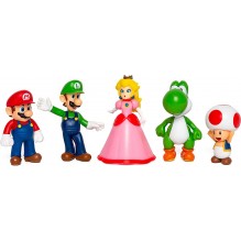 Coffret 5 Figurines super Mario,Mario, Luigi, Princesse Peach, Yoshi et Toad