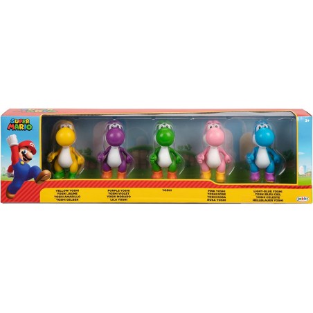 Coffret 5 Figurines super Mario, Yoshi vert,jaune,bleu,rose et violet