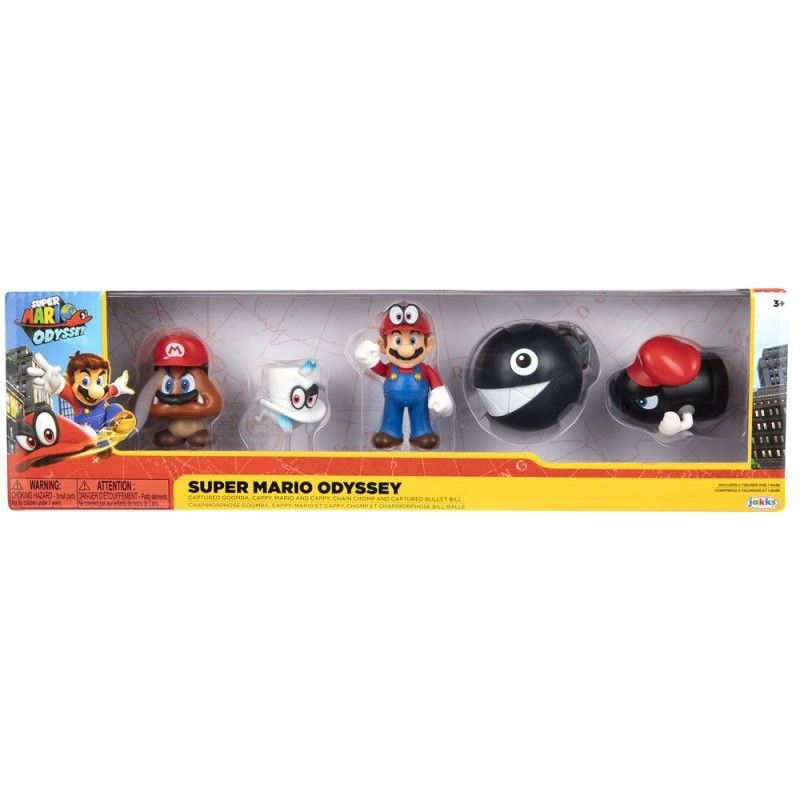 Coffret 5 Figurines super Mario odyssey, goomba,mario,bullet