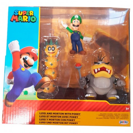 Coffret 3 figurines super Mario,Luigi et Morton avec Pokey