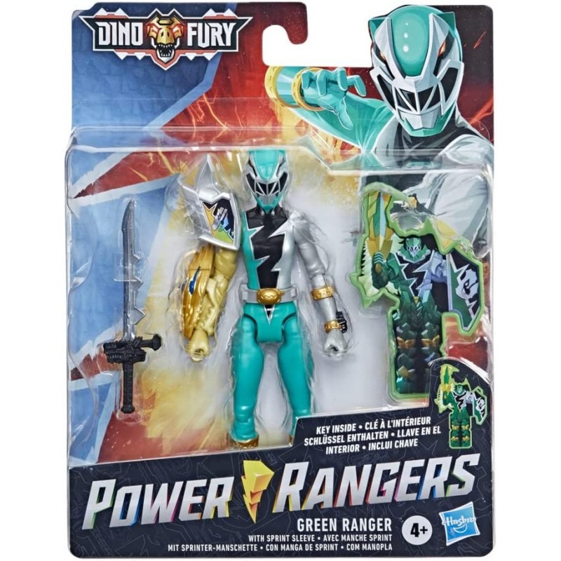 Power Rangers Dino Fury, Ranger Vert avec Manche Sprint, Figurine de 15 cm avec clé Dino Fury et Sabre Chromafury