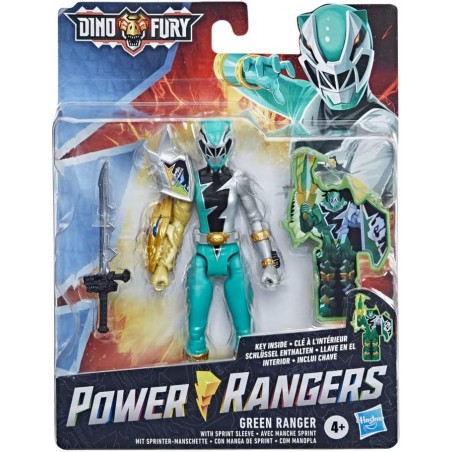 Power Rangers Dino Fury, Ranger Vert avec Manche Sprint, Figurine de 15 cm avec clé Dino Fury et Sabre Chromafury