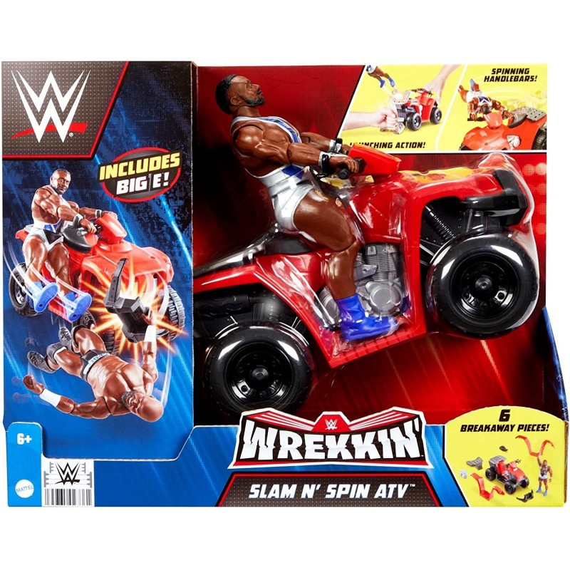 WWE, Coffret Dérapage Véhicule Tout-Terrain Wrekkin et 1 figurine articulée de catch Big E