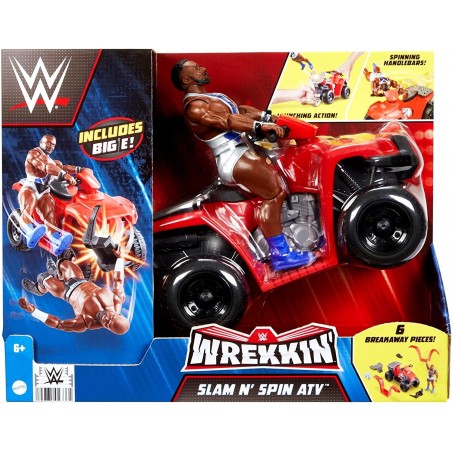 WWE, Coffret Dérapage Véhicule Tout-Terrain Wrekkin et 1 figurine articulée de catch Big E