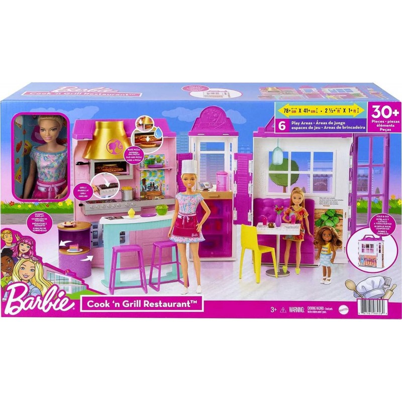 Barbie Mobilier coffret Restaurant avec une poupée incluse, plus de 30  accessoires