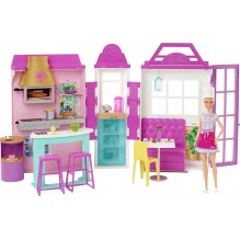 Barbie Mobilier coffret Restaurant avec une poupée incluse, plus de 30 accessoires