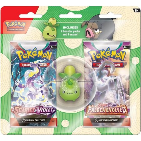 Pokemon : Pack 2 boosters + Gomme olivini (booster modèle aléatoire)