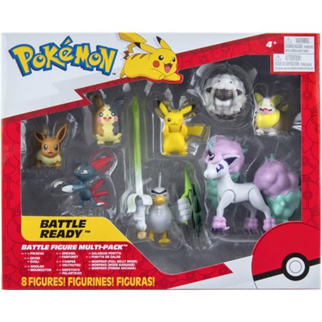 Pokémon - 8 Figurines Battle - Pikachu, Evoli,Moumouton,Farfuret,Voltoutou,Palarticho,Ponyta,Morpeko