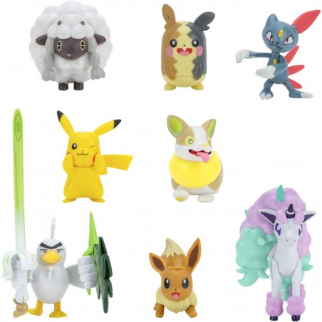 Pokémon - 8 Figurines Battle - Pikachu, Evoli,Moumouton,Farfuret,Voltoutou,Palarticho,Ponyta,Morpeko