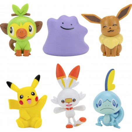 Bandai - Pokémon - Pack de 6 Figurines - Vague 2 - Pikachu, Ouistempo, Larméléon, Flambino, Evoli, Métamorph