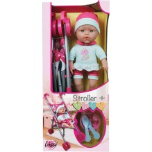 Poussette canne avec bebe poupon 33 cm et accessoires