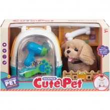 Caisse de transport et peluche chien