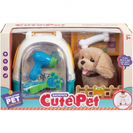Caisse de transport et peluche chien