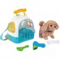 Caisse de transport et peluche chien