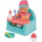 Poupon 30 cm sur chaise repas avec accessoires