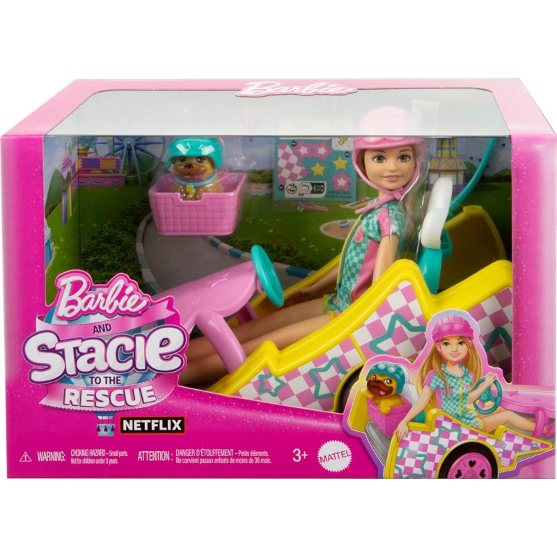 Coffret Barbie Poupée Stacie avec Voiture De Kart, Chien Et Accessoires Coffret Barbie Poupée Stacie avec Voiture De Kart, Chien Et Accessoires