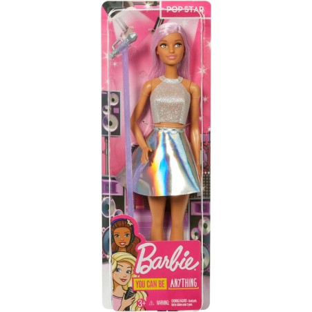 Poupée Barbie Pop Star, poupée vêtue d’une jupe irisée avec microphone