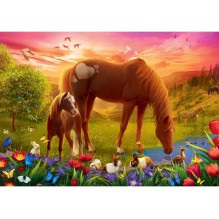 Puzzle chevaux dans le pré 500 piéces