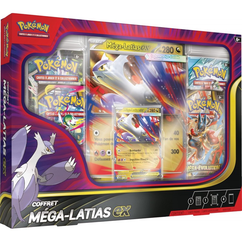 Pokémon : Coffret Méga-Latias-ex (1 Carte Promo Brillante, 1 Carte Grand Format lenticulaire et 4 boosters) Pokémon : Coffret Méga-Latias-ex (1 Carte Promo Brillante, 1 Carte Grand Format lenticulaire et 4 boosters)