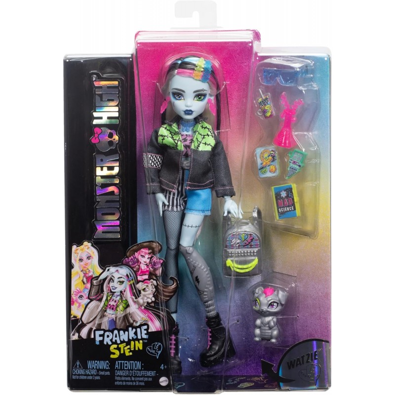 Monster High Poupée Frankie Stein Poupée habillée d’une veste et d’un short en denim