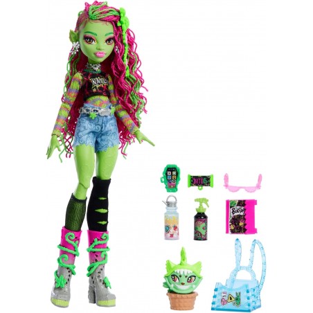 Monster High Venus McFlytrap Poupée avec chat Chewlian et accessoires