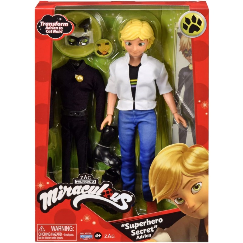 Miraculous Ladybug - Poupée - Chat Noir et Adrien - Poupée mannequin 26 cm articulée