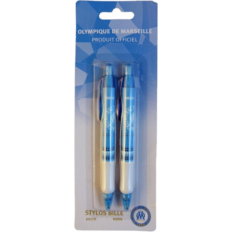 Olympique de Marseille Lot de 2 Stylos à bille rétractables encre Noir Olympique de Marseille Lot de 2 Stylos à bille rétractables encre Noir