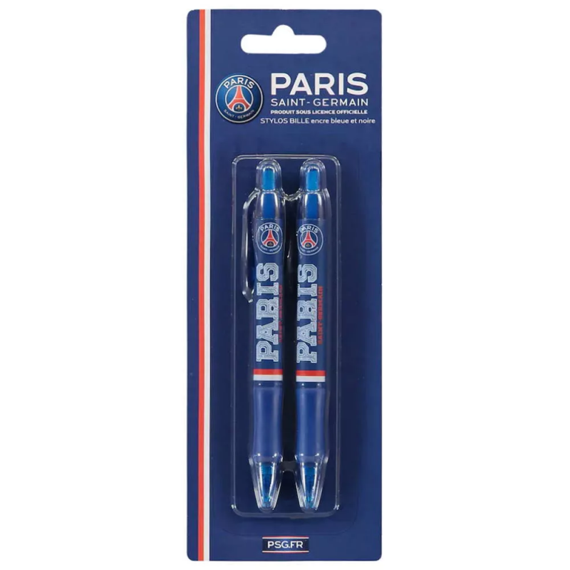 Paris saint germain Lot de 2 Stylos à bille rétractables encre Noir Paris saint germain Lot de 2 Stylos à bille rétractables encre Noir