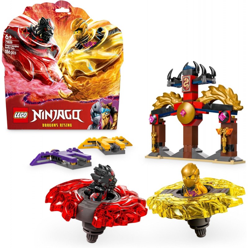 LEGO Ninjago Pack de Combat Spinjitzu du Dragon - Jeu de Construction avec 2 toupies et 2 minifigurines 71826