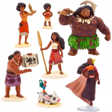 Ensemble de Figurines Vaiana 2, 7 Figurines moulées, inclut Vaiana, Simea, Maui, Pua et Hei Hei, Matangi, Loto et Moni