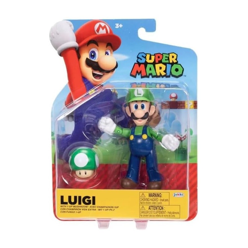 Jakks Super Mario - Figurine Luigi avec champignon  vert- 10,2 cm