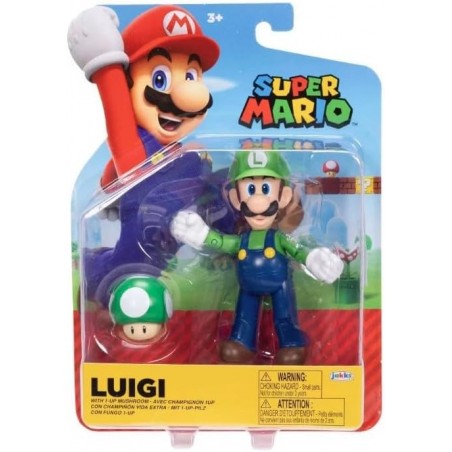 Jakks Super Mario - Figurine Luigi avec champignon - 10,2 cm