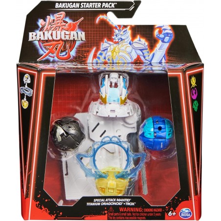 BAKUGAN 3.0 - Starter Pack - 2 Billes, 1 Bille Special Attack, 1 Anneau de Combat, 1 Carte Lanceur et 9 Cartes Modèle Aléatoire