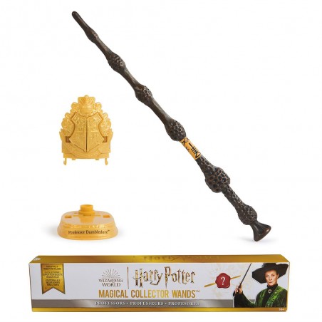 Harry Potter, Baguette mystère à Collectionner avec Socle d'exposition Poudlard, série Professeurs(modéle aléatoire)