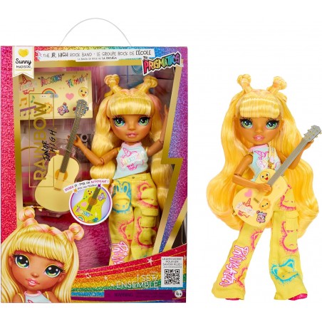 RAINBOW HIGH Junior High Rock Band - Sunny - Poupée Mannequin Jaune de 23 cm avec Guitare