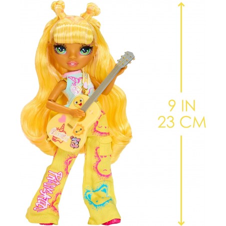 RAINBOW HIGH Junior High Rock Band - Sunny - Poupée Mannequin Jaune de 23 cm avec Guitare