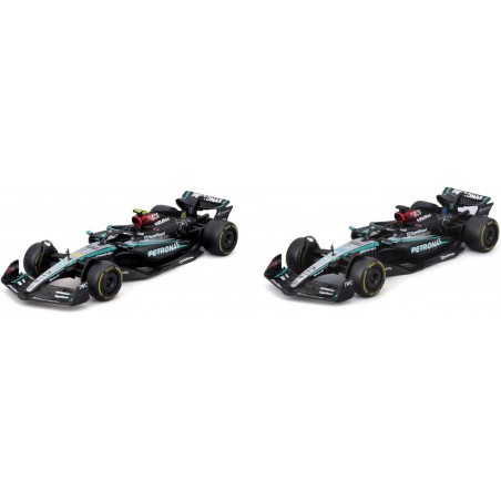 Coffret 2 Mercedes-AMG W15 F1 2024 – Lewis Hamilton n°44 et George Russell n°63 – Voitures miniatures 1/43