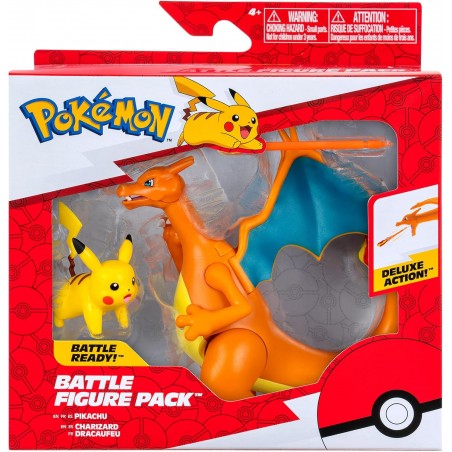 Pokémon Pack de 2 Figurines de Combat Comprend Les Figurines de Combat Dracaufeu de 11 cm et Pikachu de 5 cm