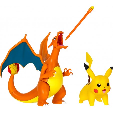 Pokémon Pack de 2 Figurines de Combat Comprend Les Figurines de Combat Dracaufeu de 11 cm et Pikachu de 5 cm